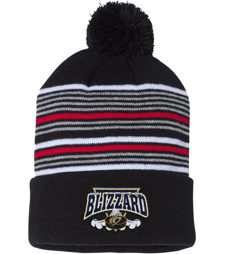 Blizzard 12 Inch Striped Pom-Pom Cuffed Beanie